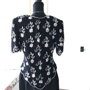 Vintage Laurence Kazar Formal Beaded Silk Blouse XL